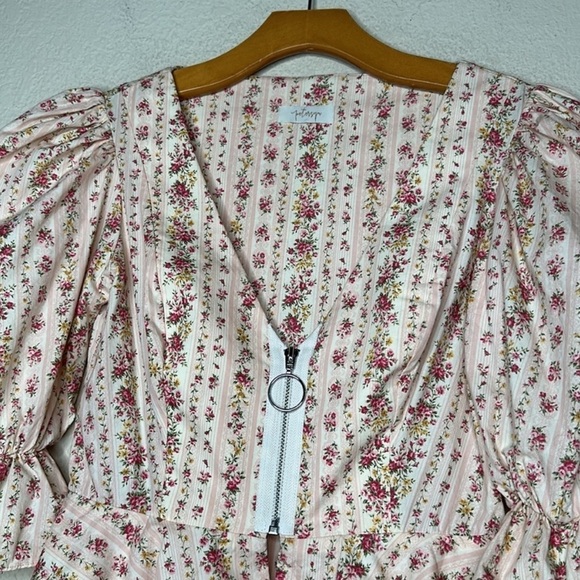 NWOT Revolve Petersyn Mimi Zip Peplum Top Beige Pink Sz Small Cottage Victorian - Picture 11 of 15